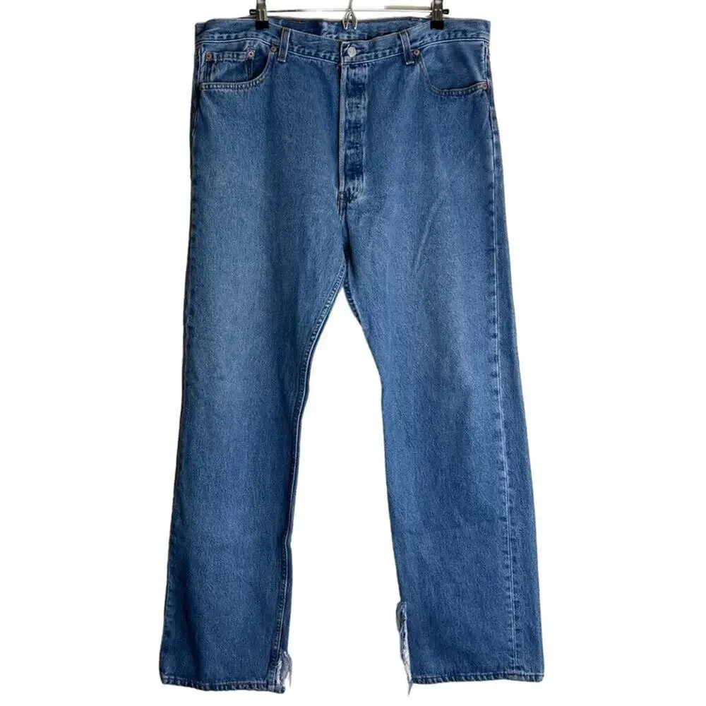 Vintage Levi's 501 USA Made Button Fly Jeans Distressed Hem 42x34 W42